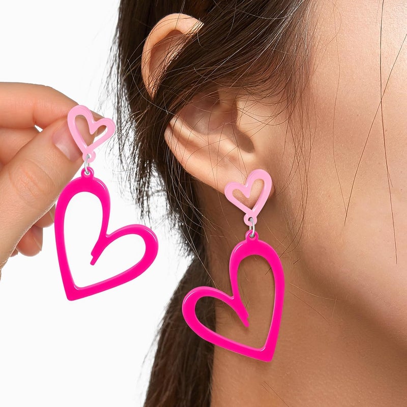 HOLYRY Neon Heart Earrings for Women Acrylic Neon Earrings 80s 90s Outfit for Women Glow Party Accessories Gifts Hot Pink Orange Green Yellow - Image 3